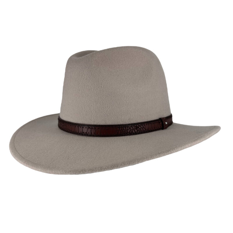 Deluxe Fedora Felt Wool Hat w Brown Strap - Cream